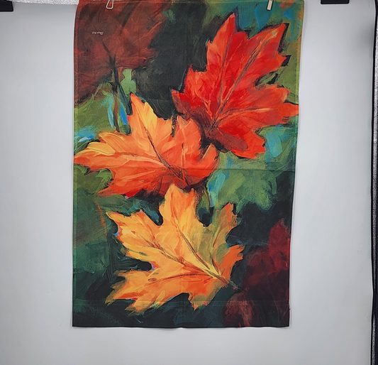Autumn Maple Leaves Decorative Garden Flag Banner Art Hand Painted Motif 12"x18"