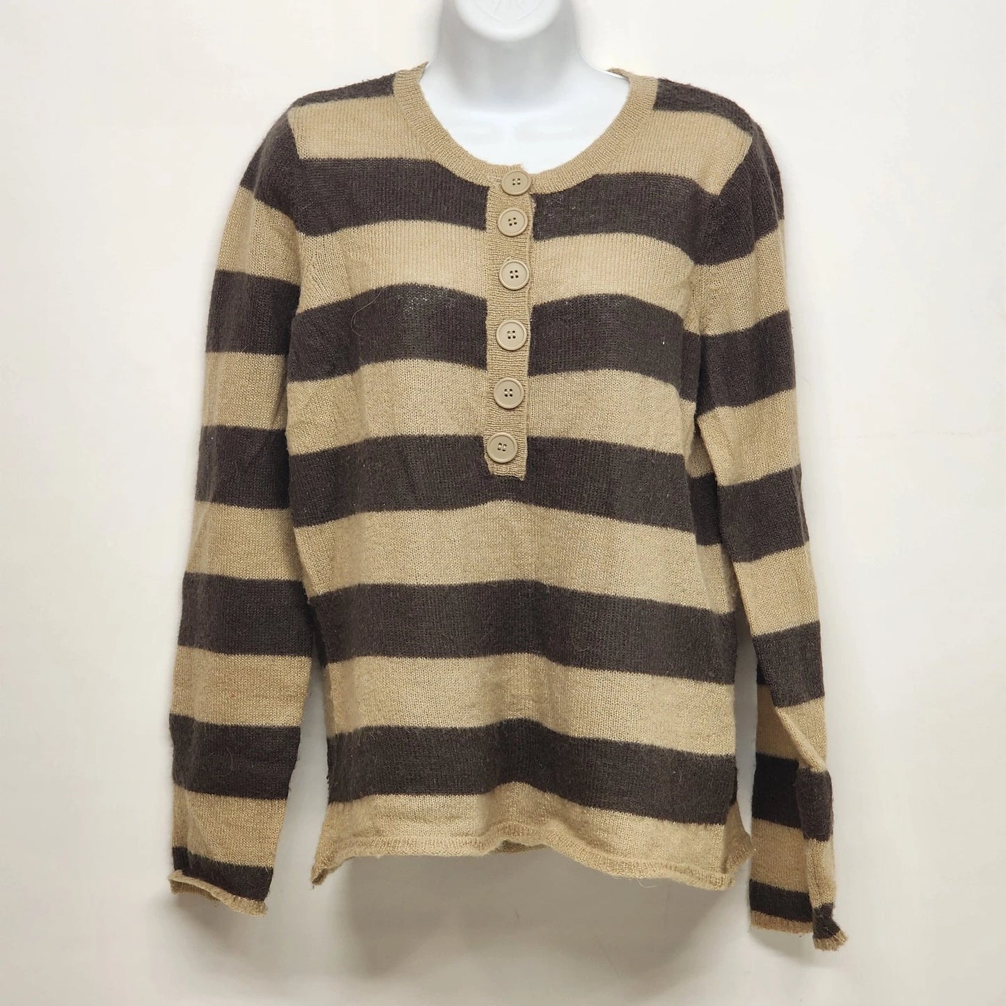 La Redoute Essentiels Striped Sweater Size 14/16 Beige Brown Button Front Macau