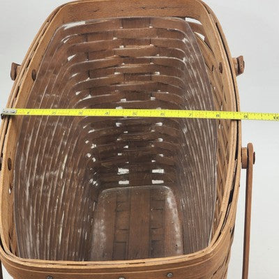 Longaberger Maple Double Handle Magazine Basket 15"x9"x11"h with Plastic Liner