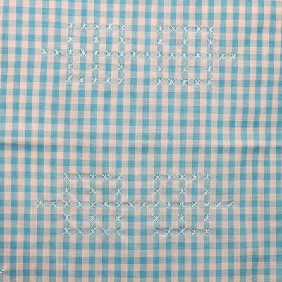 Blue & White Tablecloth Gingham Checked with Cross Stitch Embroidery Square 44"