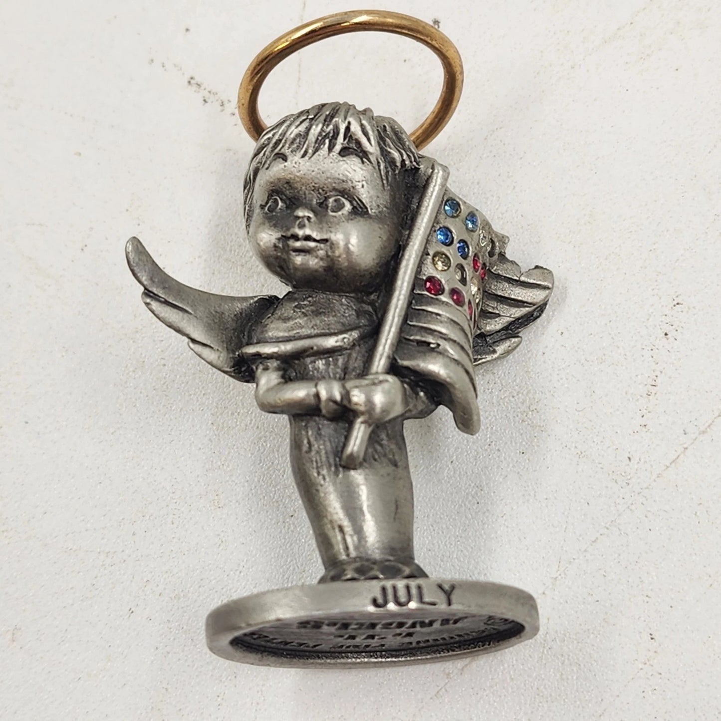 July Birthstone Angel Figurine L'il Angels by Cathedral Fine Pewter Patriotic