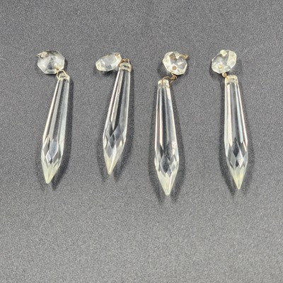 4 Icicle Spear Crystal Glass Vintage Prisms 2.9" w Octagon Accent Wire Connector