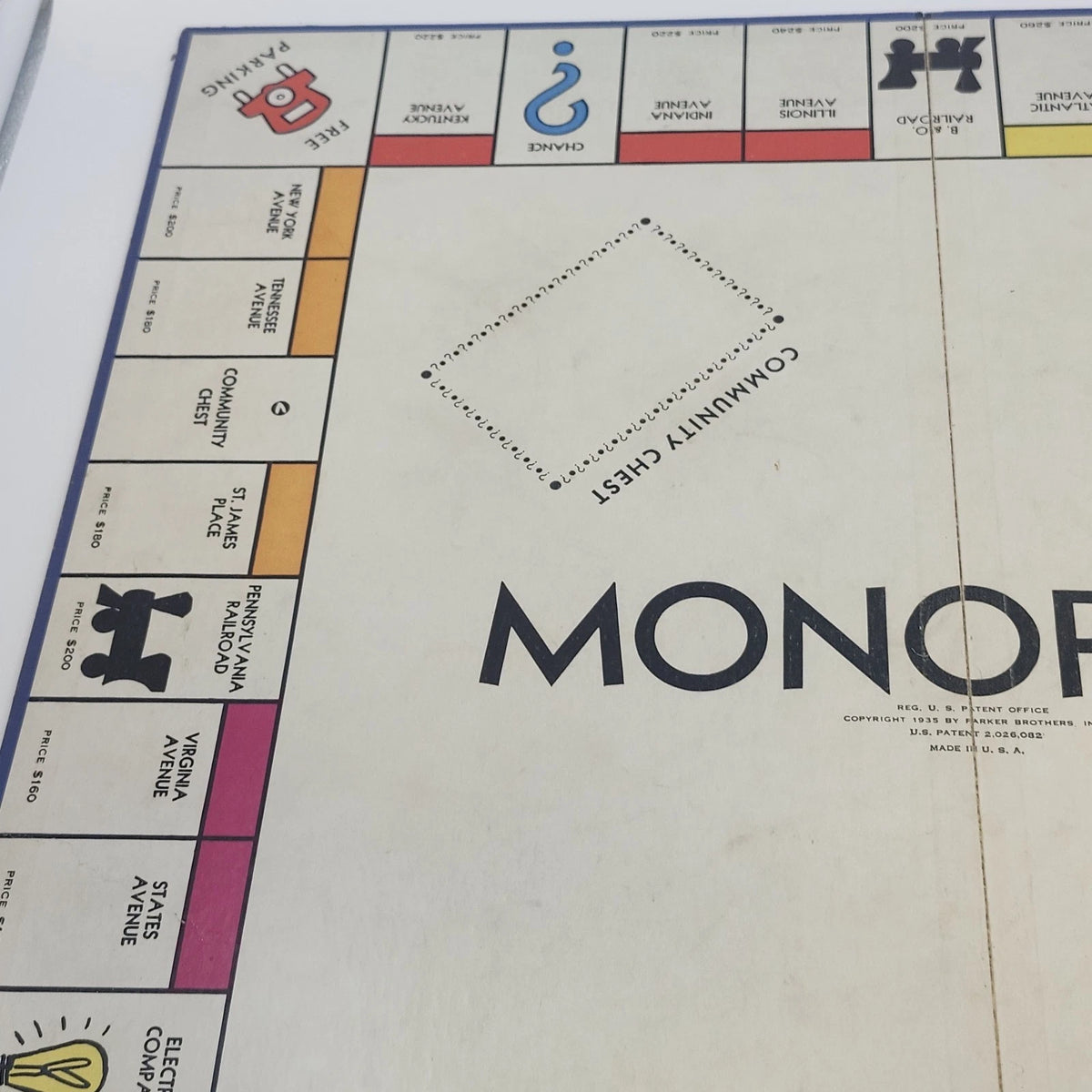 Parker Brothers Monopoly Game Board Bi-Fold Early Ed 1938 Salem Mass Chicago NY