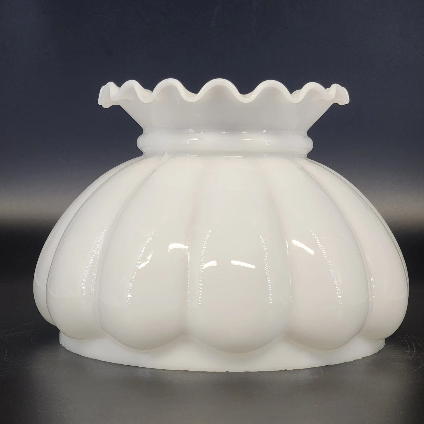 Milk Glass Oil Lamp Shade 8x5.5" Lantern Style Quilted Panel Ruffled Top Vintage