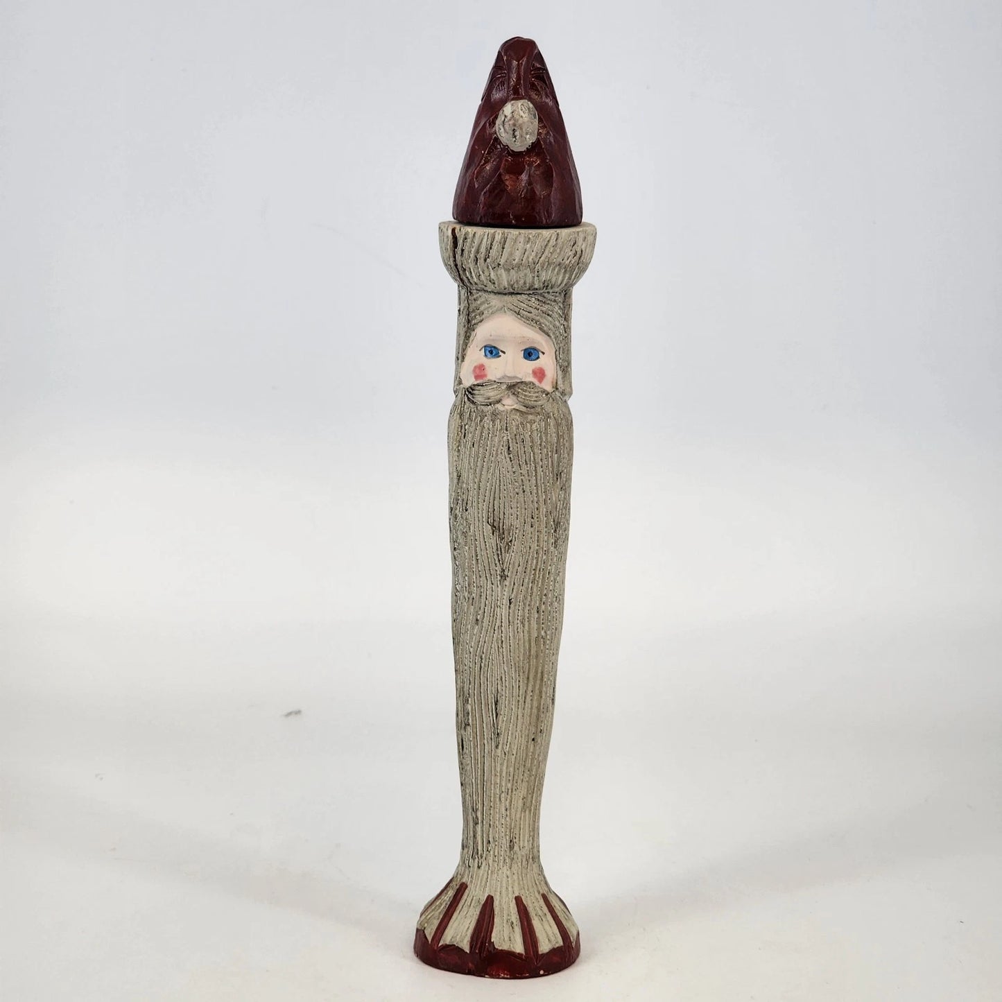 House of Lloyd Wooden Santa Taper Candle Holder Removable Hat 11" China Vtg