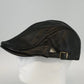 Men's Sheepskin Leather Newsboy Cap Black Ivy Flat Hat XL Adjustable Side Buckle