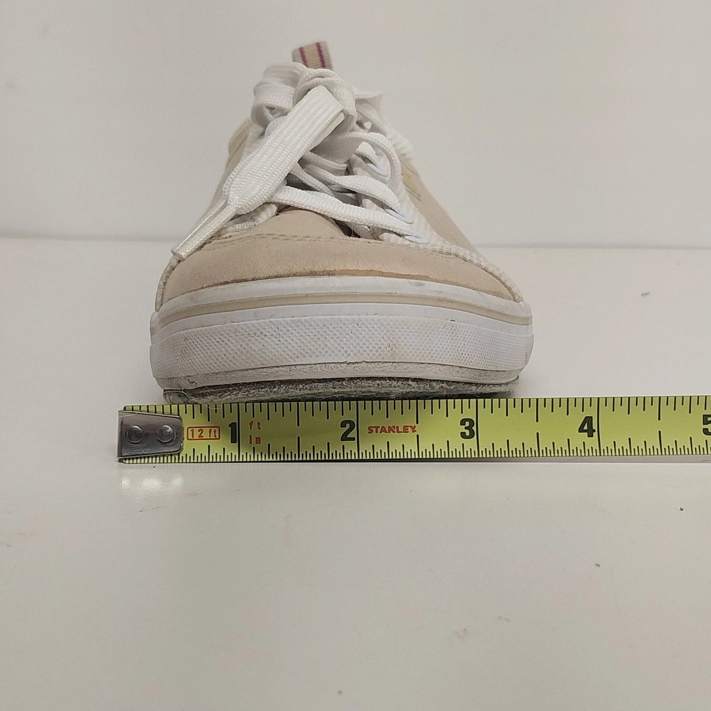 Keds Canvas Sneakers Women Size 8.5 Tan Plum Lace Up Ticking Stripe Casual Shoes