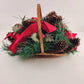 Christmas Basket Wicker Centerpiece Pinecones Holly Berries Greenery 8" China