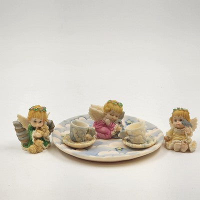 Popular Imports TS440 8pc Miniature Tea Set Angels Polystone Resin Decorative