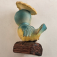 Inarco Bird on Log Figurine Japan Blue Yellow Porcelain Flower Hat 4¼" # E-1677