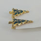 Christmas Tree Clip On Earrings Green Gold Tone Rhinestone Vintage Holiday 1990s