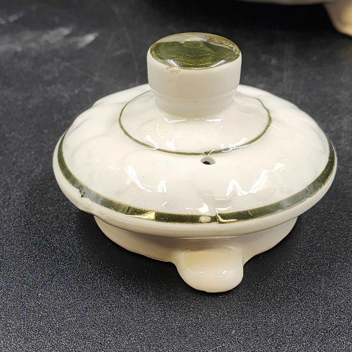 Embassy White Ceramic Teapot 36 Oz Footed with Grapevine Metal Handle 1963 Vtg