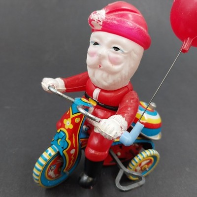 Suzuki Wind Up Toy Celluloid Santa Claus 1950 Tin Tricycle Japan Vintage Works