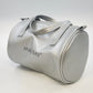 Mary Kay Silver Metallic Cylindrical Cosmetic Makeup Bag 8.5" Travel Case Zipper
