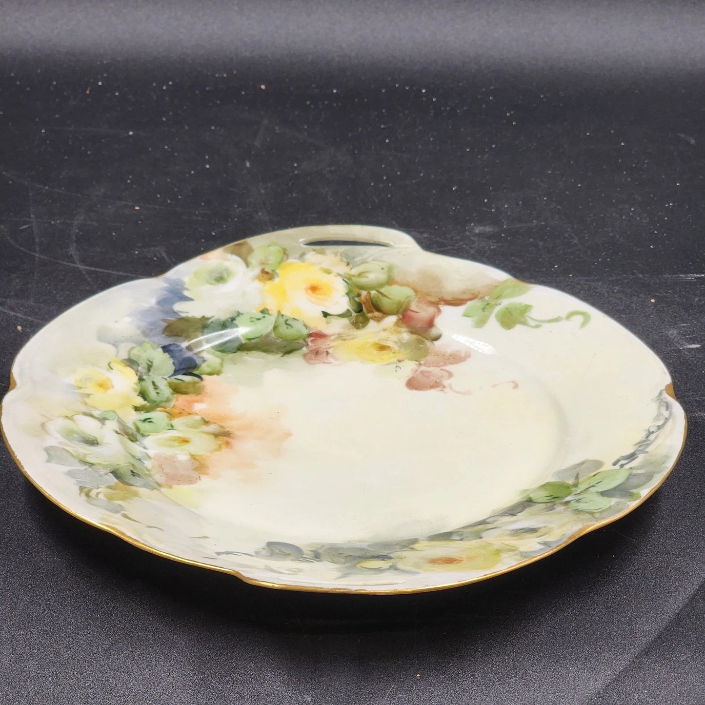 Jaeger Louise Bavaria Decorative Plate 10" Hand Painted Yellow Roses Gold Trim