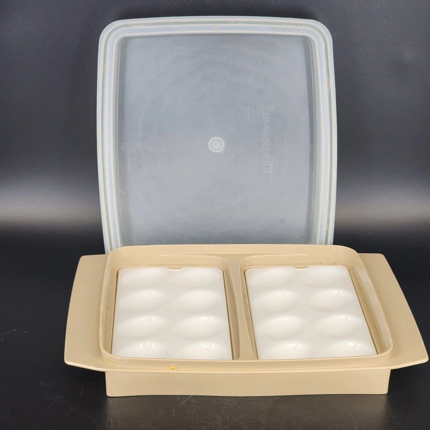 Tupperware Deviled Egg Keeper Container 723 2 Almond 16 Egg Carrier 12 Inch USA