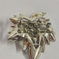 Gold Tone Leaf Brooch with Clear Rhinestones Brushed Finish 1.5" x 2" Vintage