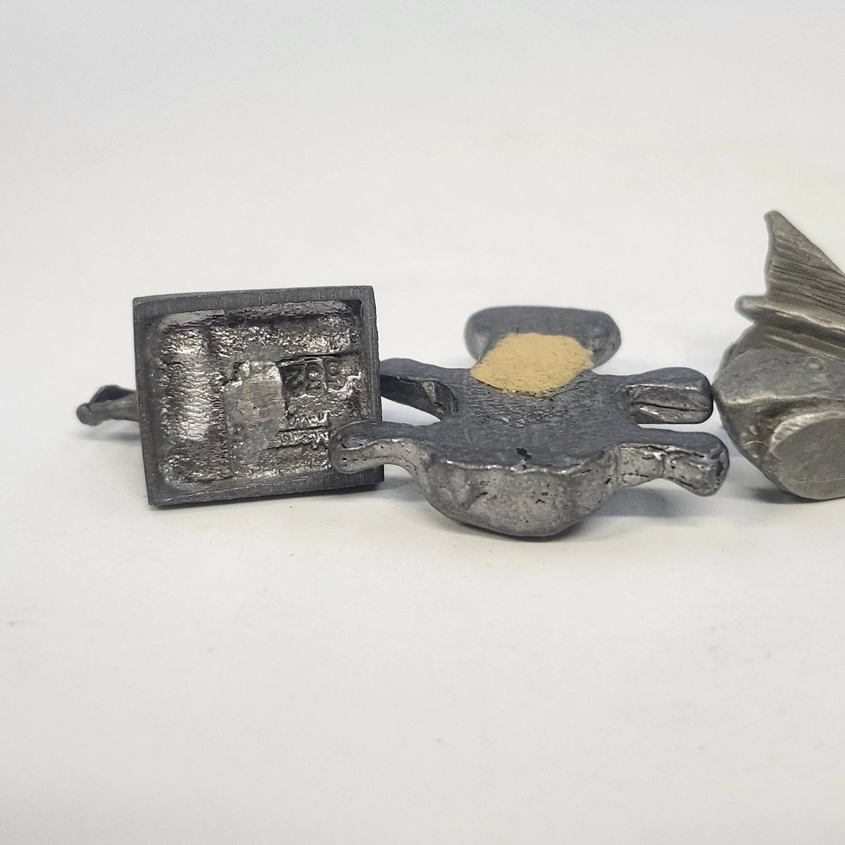Pewter Figurine Lot 4 Whale Hippo Teddy Bear Sailing Ship Sculpted Animals Vtg