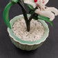 Chinese Glass Bonsai Tree in Celadon Pot 4" White Flowers Leaves & Red Berries