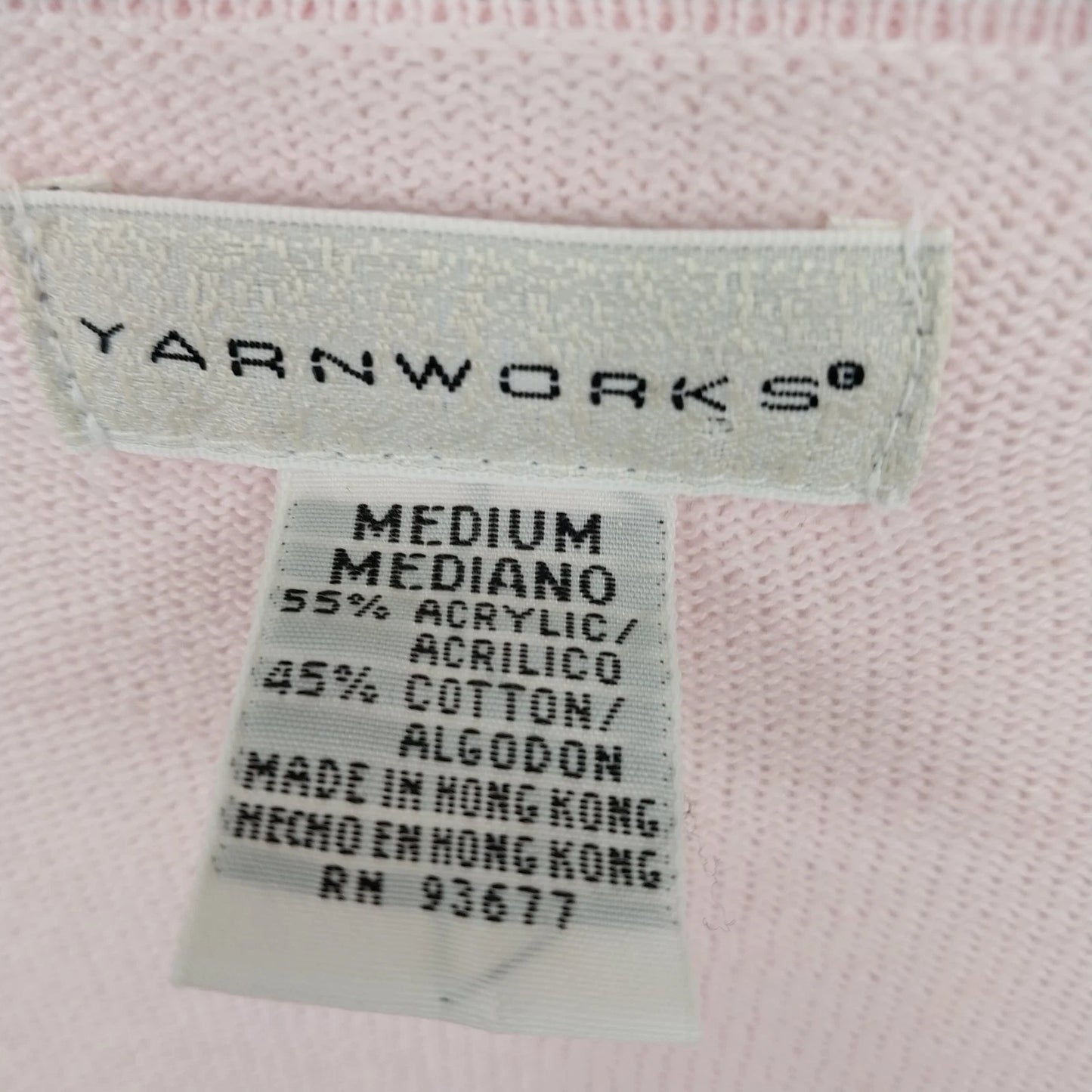 Yarnworks Pink Embroidered Cardigan Sweater Women Medium Floral Acrylic Knit Vtg