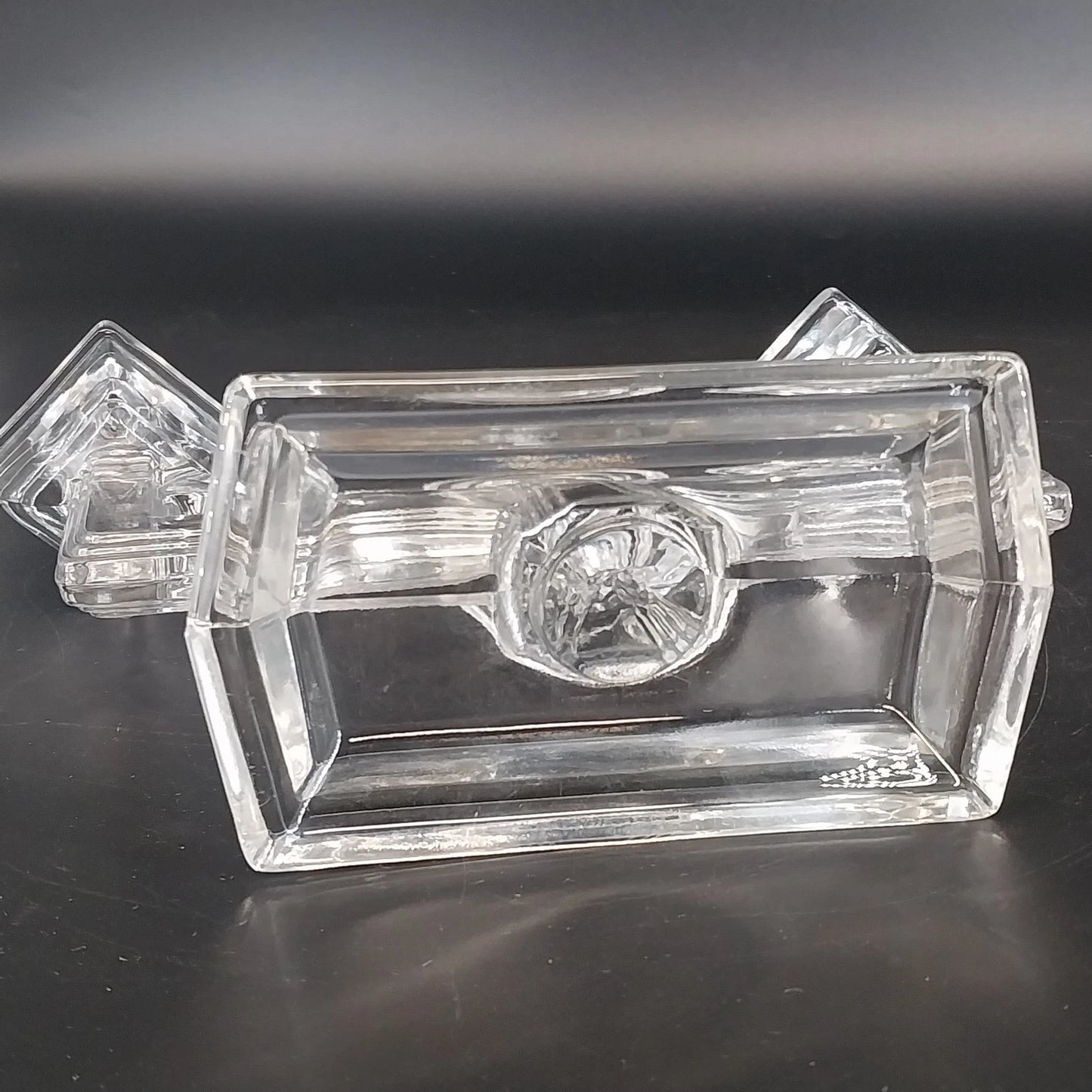 New Martinsville Art Deco Clear Glass Double Candle Holder Candelabra Vtg