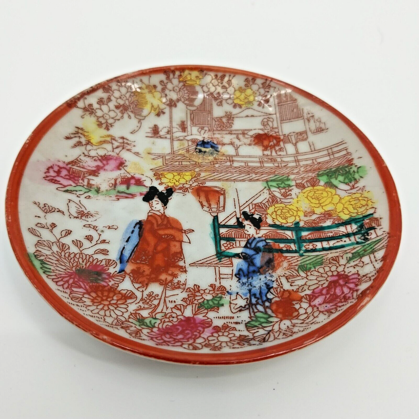 Japanese Decorative Plate Hand Painted Geisha Floral Scene Porcelain