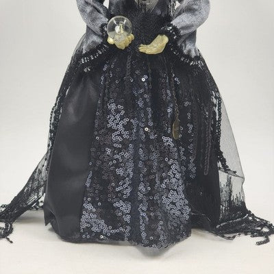 Spooky Witch Tree Topper Figurine Crystal Ball Halloween 17"x6" Table Top Decor