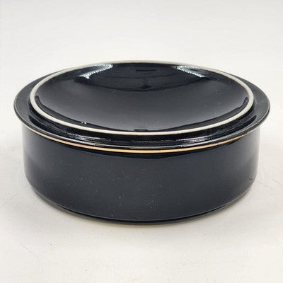 Japan Ceramic Trinket Pot Box 6" Black Gold Gilt Bird & Flowers Ring Box
