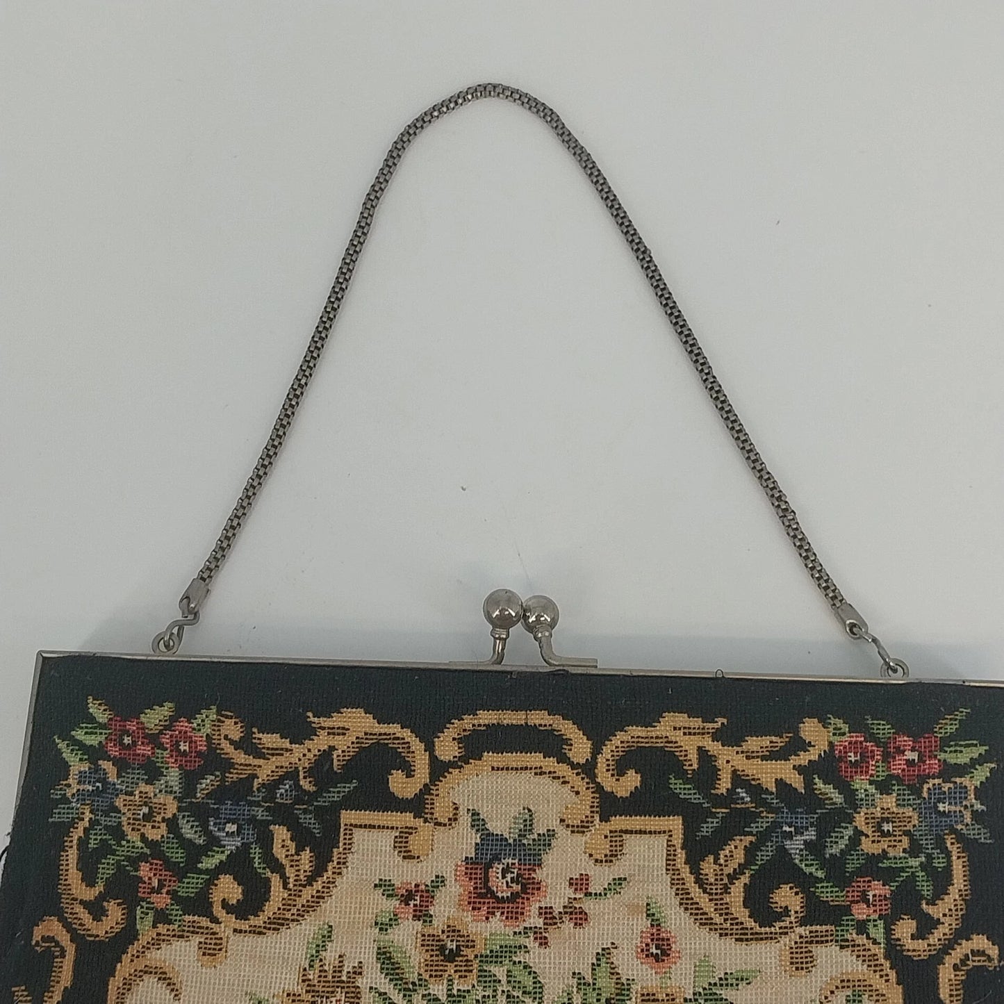 Walborg Floral Tapestry Clutch Purse Kiss Lock Chain Strap Hong Kong Vintage