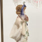 Lady Holding Peacock Table Lamp With Domed Glass Beaded Shade Art Deco Style 24"