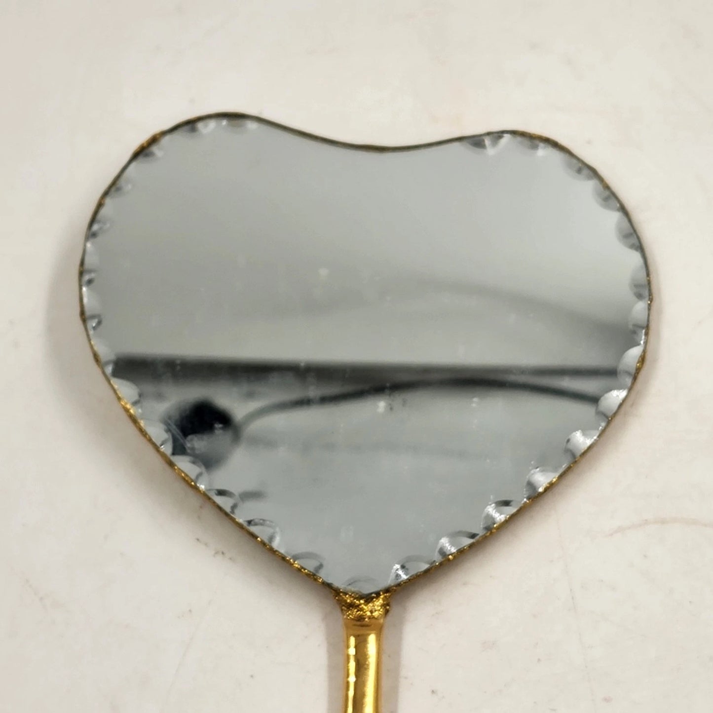 Ornate Vanity Hand Mirror Hand Crafted Upcycle Heart Shape Beveled Glass