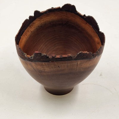 Hand Turned Walnut Wood Live Edge Bowl 5.75"x5" Signed 1990s Accent Decor