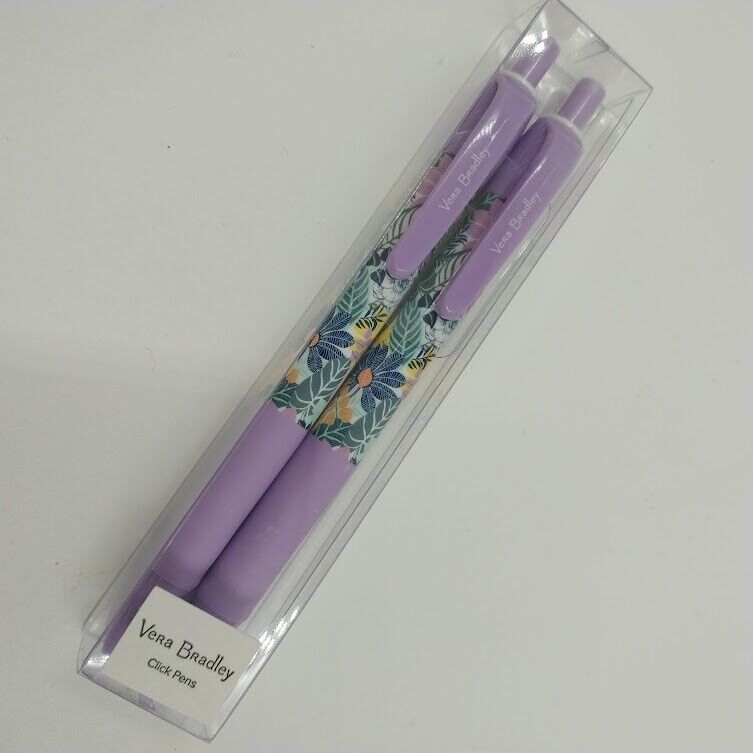 Vera Bradley Click Pen Two Pack 2 Purple Black Ink Package Writing Palm Floral