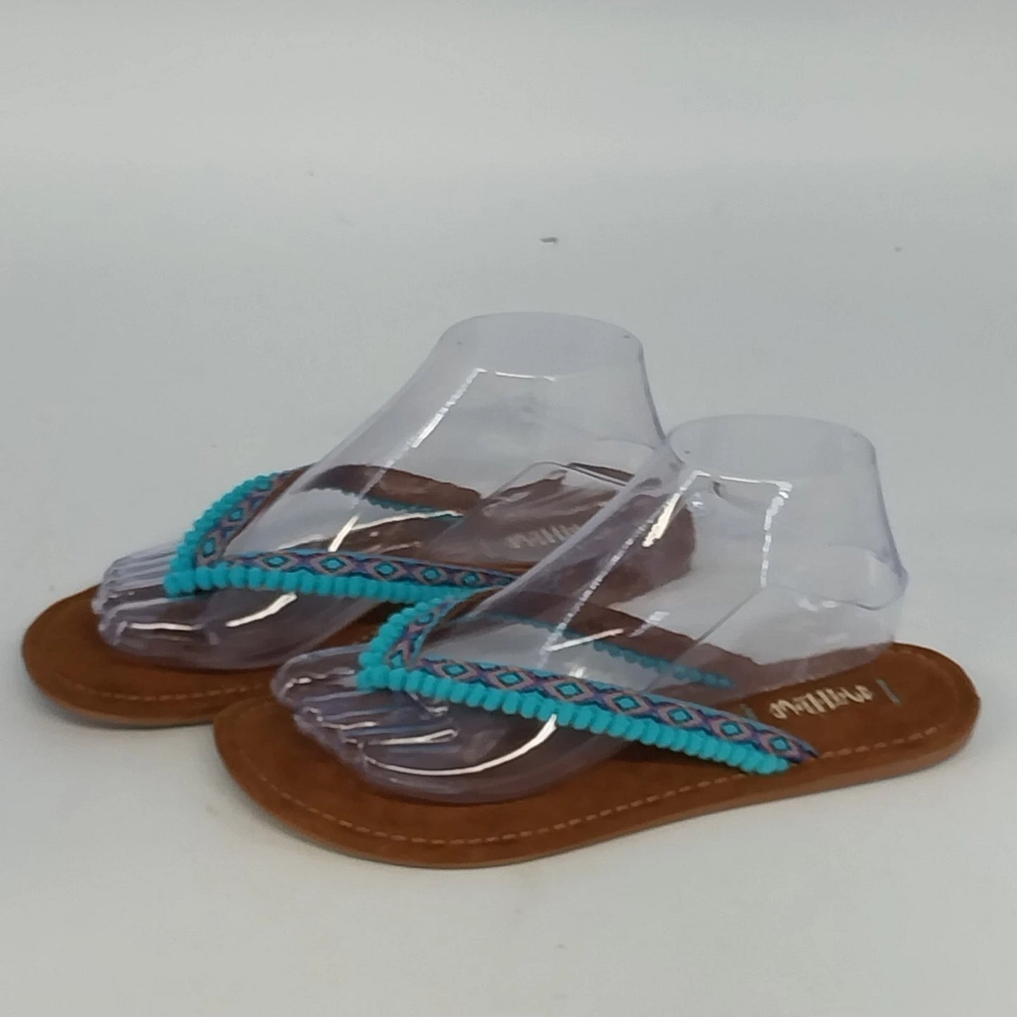 Mad Love Pom Pom Sandals Womens Size 8 Brown Turquoise Boho Flats