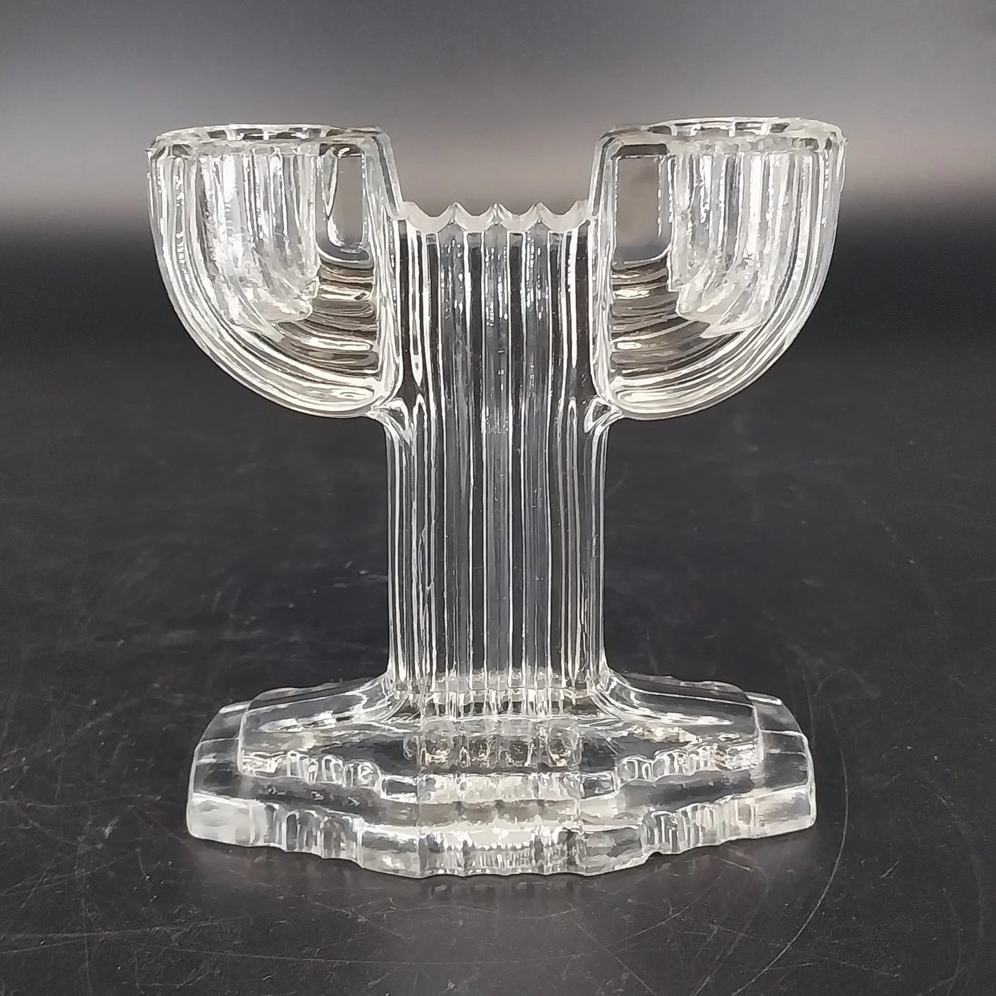 Anchor Hocking Queen Mary Clear Glass Pattern Double Candle Holder 4.5" Vintage