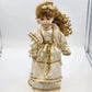 Porcelain Victorian Lady Doll Auburn Curls Cream Gold Dress 16" Vintage Taiwan