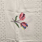 Vintage Tablecloth White Linen Embroidered Tulips and Cut Work