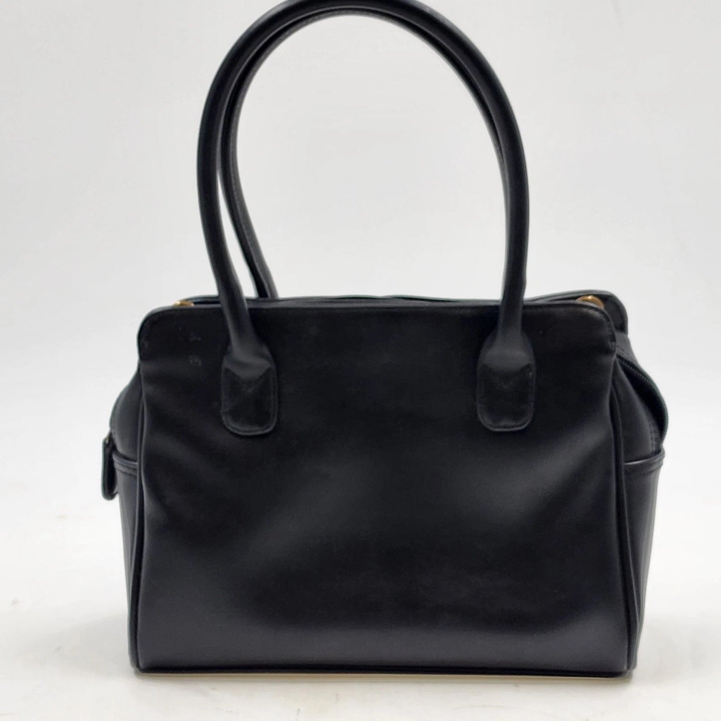 Liz Claiborne Black Faux Leather Satchel Handbag Classic Top Handle Purse Vtg
