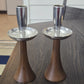 2 MCM Candle Holder Sticks Teak Wood Chrome Uppers 8.5" Danish Modern Vtg AS IS