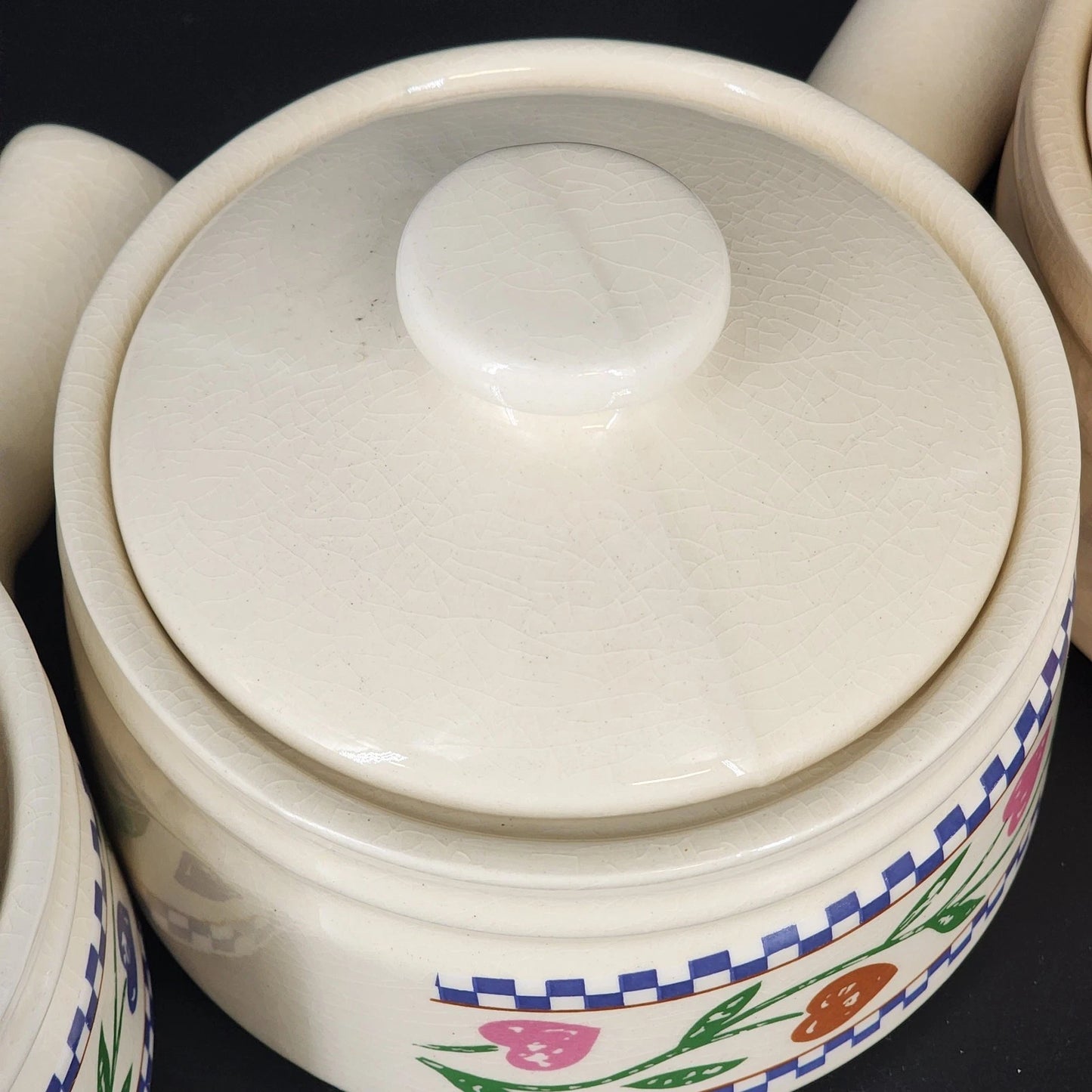 3 Trendition Hearts Delight Simmer Pots Ceramic Country Heart w Lids Crazed Vtg