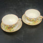 Porcelain Demitasse Cups & Saucers Set of 2 Hand Painted Floral Rim Chip Japan