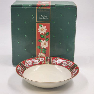 Set of 4 Charlton Hall Classic Tradition Christmas Soup Bowls 7.5" Porcelain