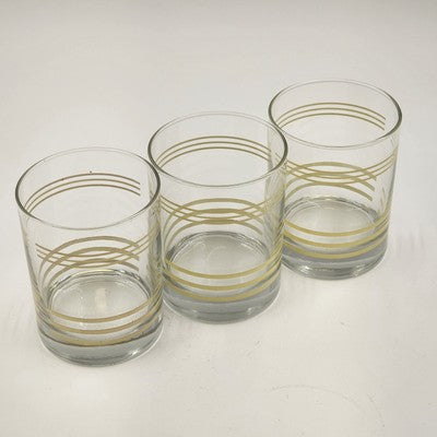 Set of 3 Fiesta Old Fashion Glasses with Culver Yellow Gold Striped Vintage 4"