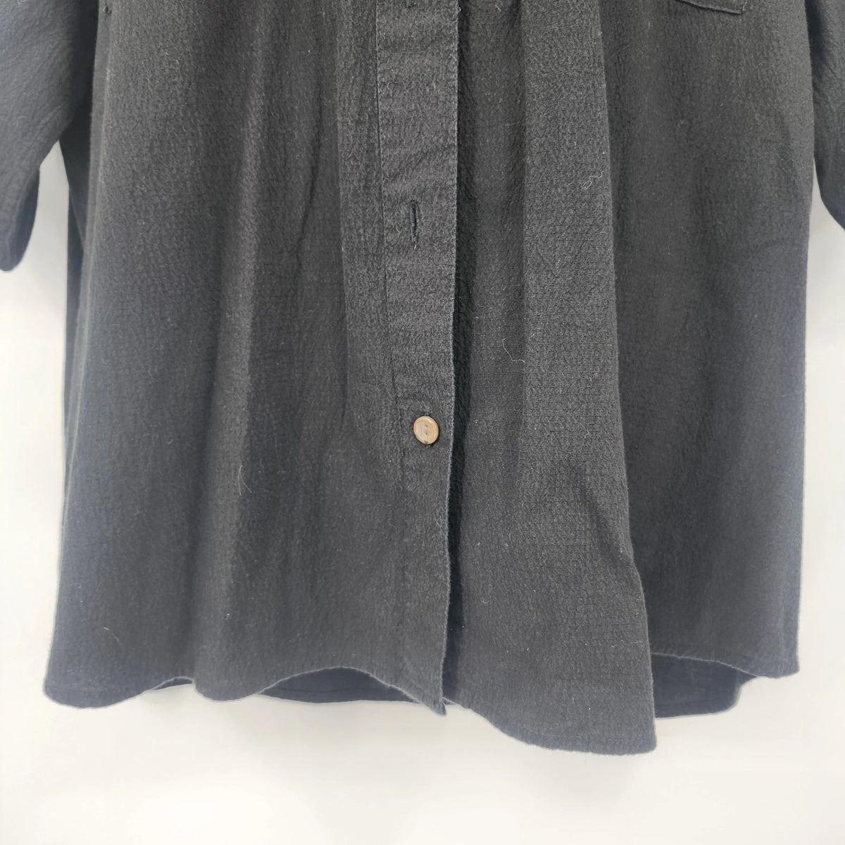 White Stag Women XL 16-18 Black Cotton Stretch Button Front Roll Tab Sleeve Top