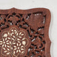 2 Hand Carved Wood Trivets 8" Gold Inlay Floral Leaf Design Scrolled Sides India