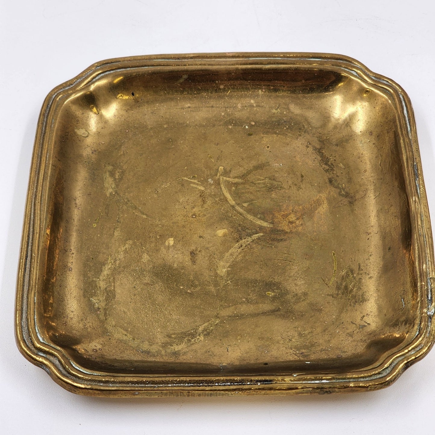 Italian Square Serving Wall Gold Plate Solid Cast Brass 6" with Double Rim Edge