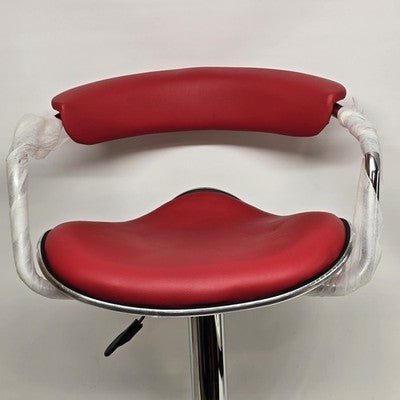 Red Adjustable Height Vinyl Bar Stool with Arms Chrome Footrest Pneumatic NOS