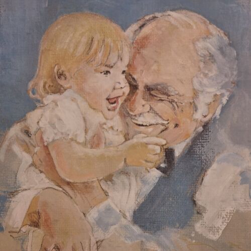 GRANDPA'S LOVE Framed Print by Roger Curley 1979 Offset Lithograph 18"w x 22"h