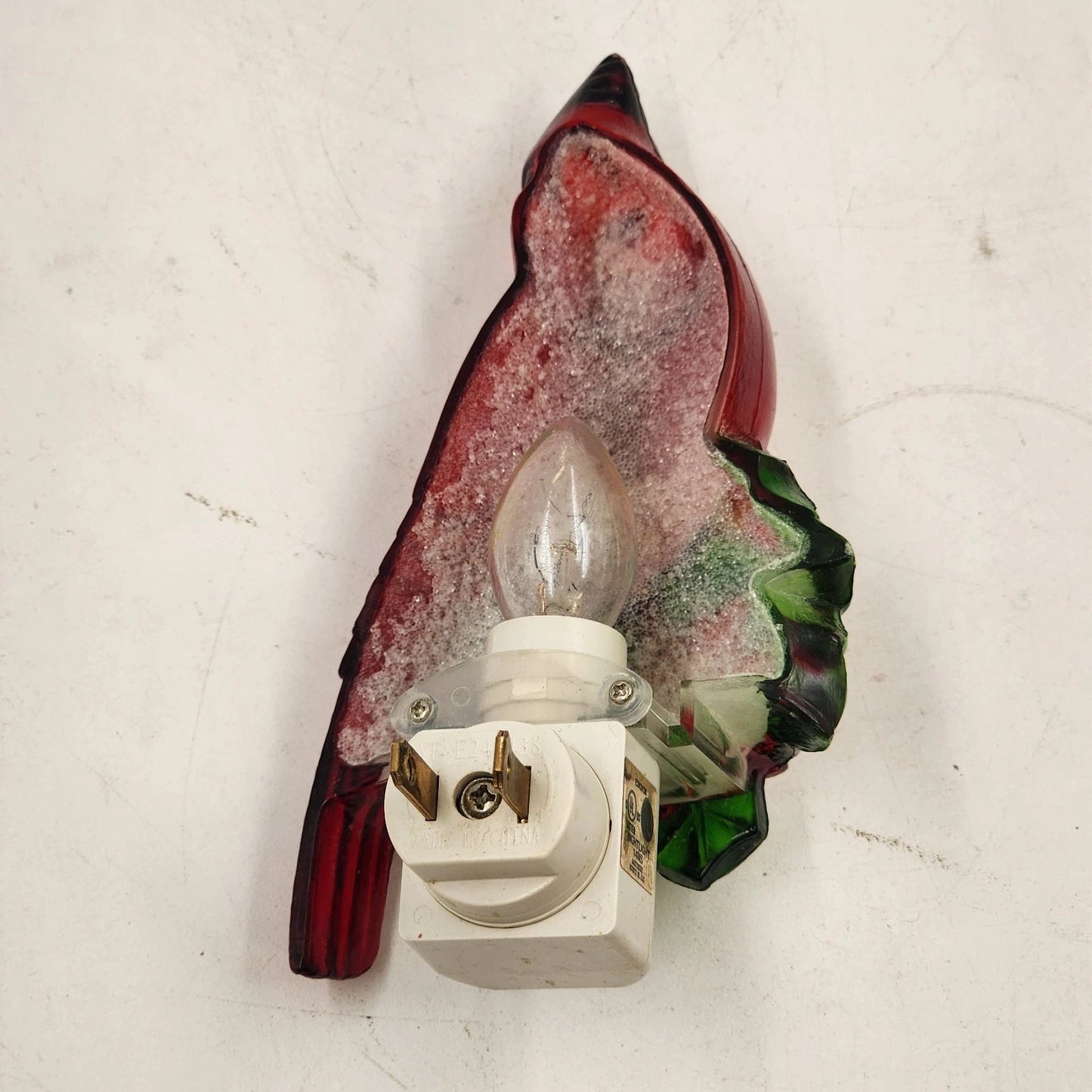 Red Cardinal Night Light Poinsettia Design Holiday Time C7 Bulb Outlet Mounted