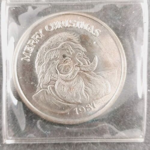 .999 Silver Coin 1 oz 1987 Merry Christmas Santa Claus Bird